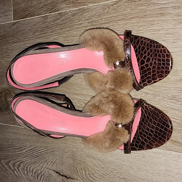 JUDITH LEIBER REAL MINK N REAL LEATHER EUC MADE IN ITALY PUMPS 8.5US - Picture 6 of 14